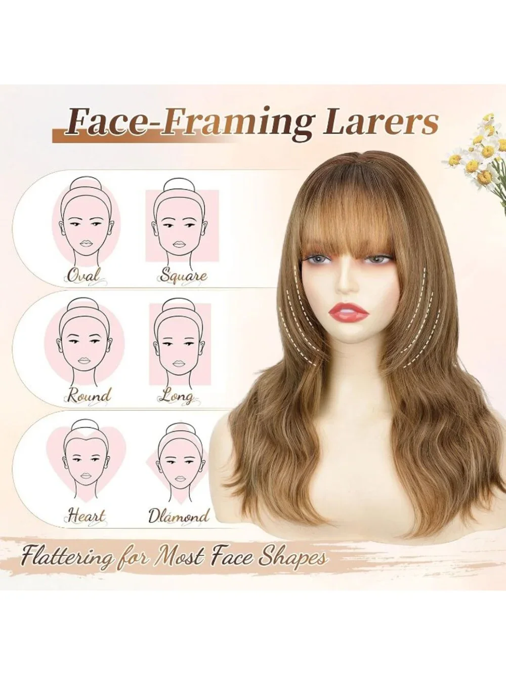 Women's Light Brown 18 Inch Natural Looking Synthetic Heat Resistant Wavy Wigs